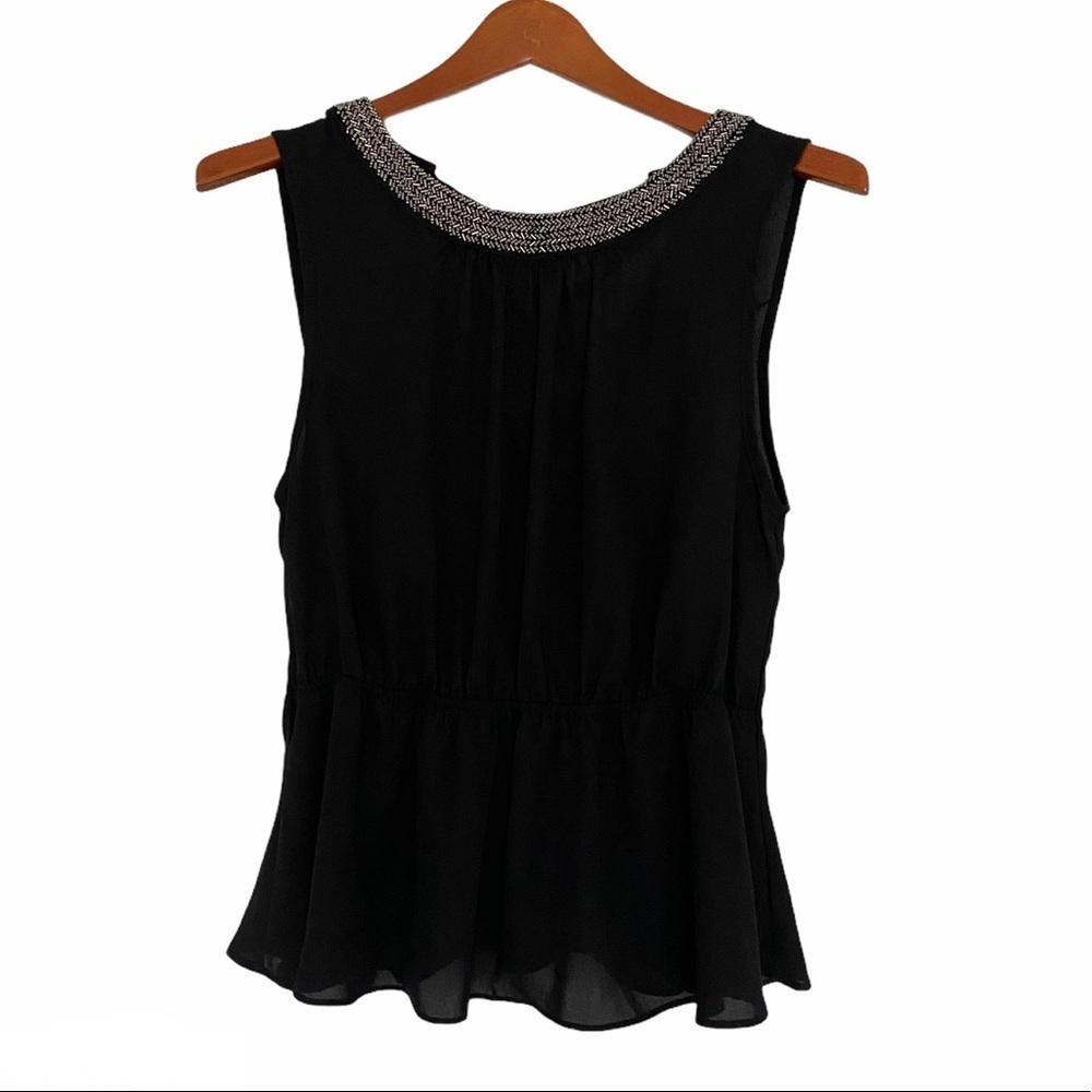 Papaya beaded peplum sheer blouse top medium black